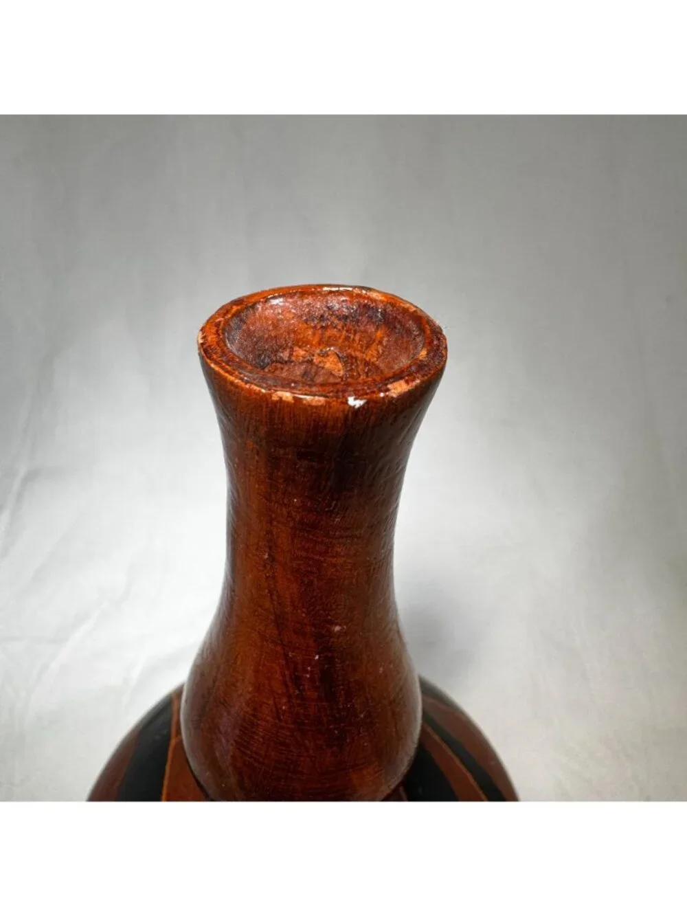 Vintage Handmade Brown Ceramic Vase Handle & Black Accents - Made In Greece